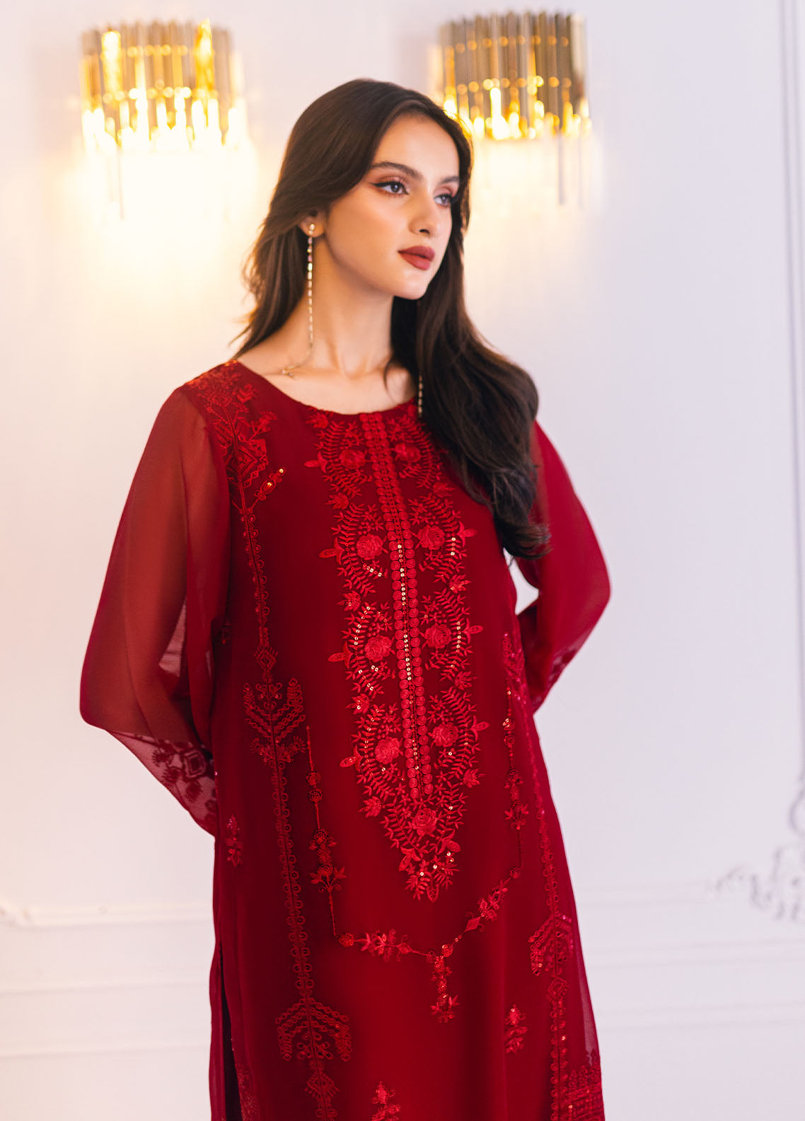 SAH-1001 Scarlet - Ella Formals | Unstitched | Kurti